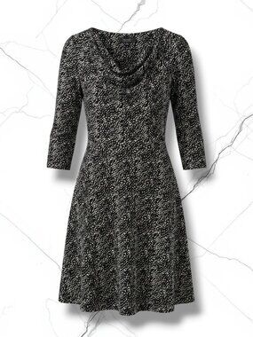 Tahari ASL Black‎ White Geometric Cowl Neck Dress 2 EUC